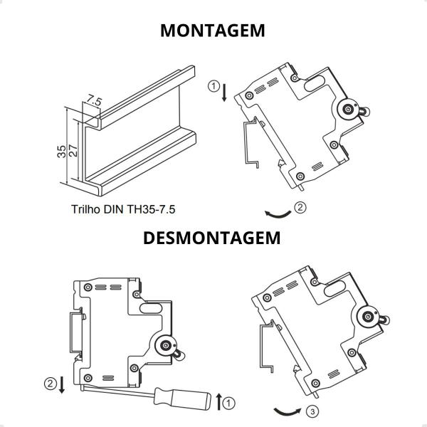 Imagem de Kit 3 Disjuntor Tripolar 3 Polos 16A 3kA Curva C Tramontina