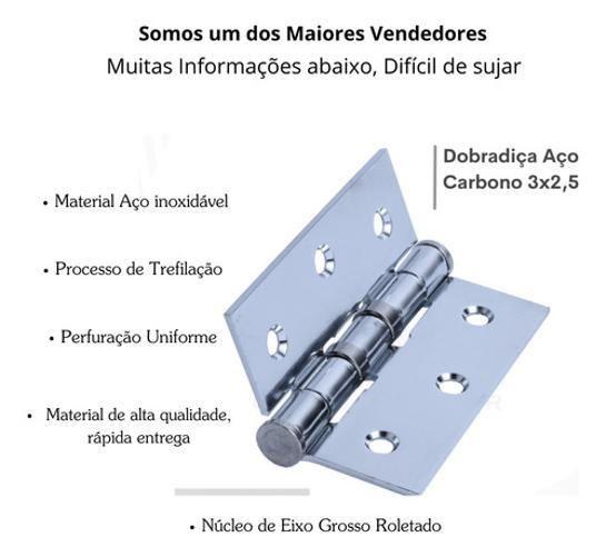 Imagem de Kit 3 Dobradiça De Porta Com Rolamento Porta Armario 3X 2,5