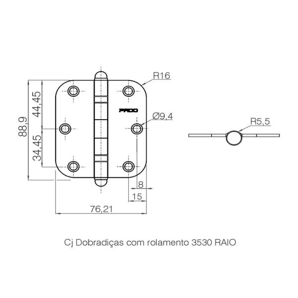 Imagem de Kit 3 Dobradiça Pado SM 3530 R ACR