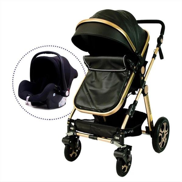 Imagem de Kit 3 em 1 Carrinho Luxo Preto Bebê Conforto Selo Inmetro / Club Baby / Envio Imediato