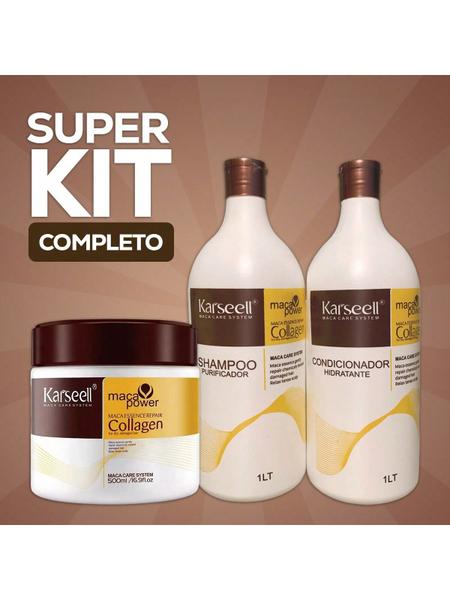 Imagem de Kit 3 Em 1 Karseell Collagen Máscara Shampoo E Condicionador Hidratação Profunda Super Resultado