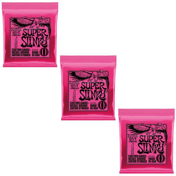 Imagem de Kit 3 Encordoamento Guitarra 009 Ernie Ball Super Slinky Níquel