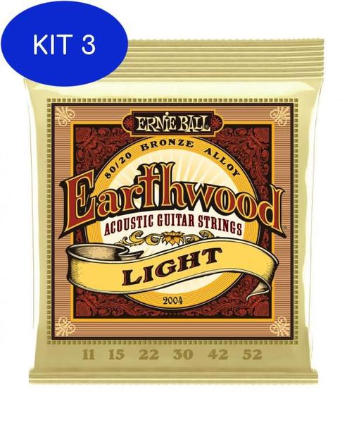 Kit 3 Encordoamento Violão Aço 011 ErnieBall Earthwood Light - Ernie Ball Imagem de Kit 3 Encordoamento Violão Aço 011 ErnieBall Earthwood Light