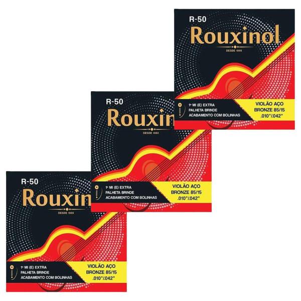 Kit 3 Encordoamento Violão Aço Bronze 85/15 .010 R50 - Rouxinol Imagem de Kit 3 Encordoamento Violão Aço Bronze 85/15 .010 R50