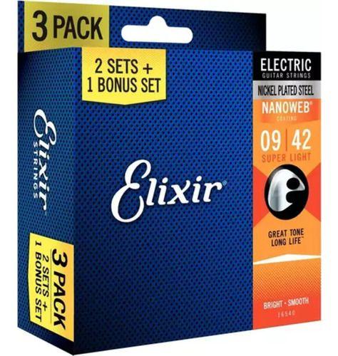 Imagem de Kit 3 Encordoamentos Guitarra Elixir 09-42 Super Light 16540