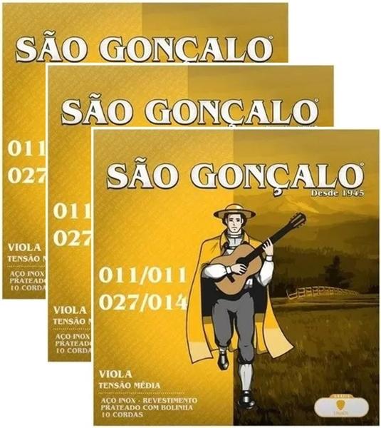 Imagem de Kit 3 Encordoamentos Viola Caipira Ré T.Média São Gonçalo