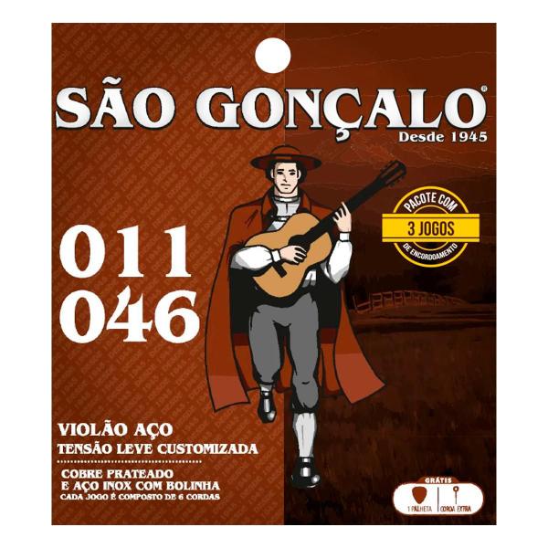 Imagem de Kit 3 Encordoamentos Violão Aço 011 Leve Bolinha São Gonçalo