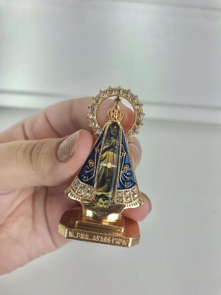 Imagem de Kit 3 Enfeites Nossa Senhora Aparecida dourado com resplendor sofisticado