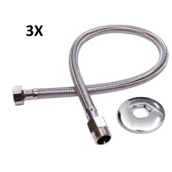 Imagem de KIT 3 Engate Flexível Mangueira Trançado Aço Inox 60cm