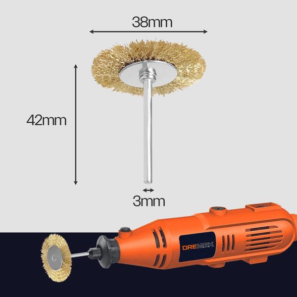 Imagem de Kit 3 Escova 38Mm Latão Grande Haste 3Mm Para Micro Retífica