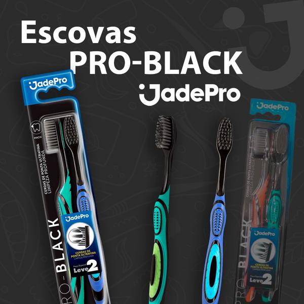 Imagem de kit 3 Escova Dental Jadefrog Pro Black Macia - Com 2 Unidades blister