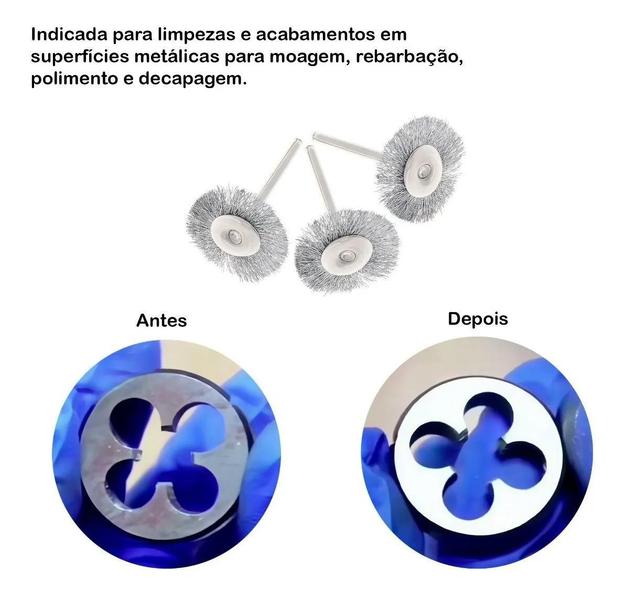 Imagem de Kit 3 Escovas De Aço Circular Disco Micro Retifica Dremel