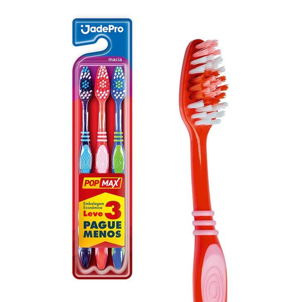 Imagem de Kit 3 Escovas de Dente Macia Pop Max JadPro Corte Reto