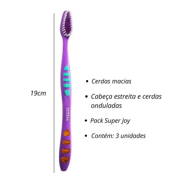 Imagem de Kit 3 Escovas Dental Super Joy Cerdas Macias Onduladas Klin