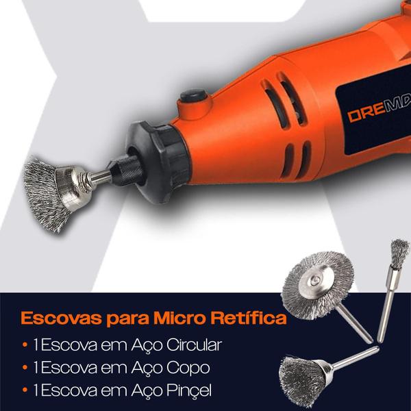 Imagem de Kit 3 Escovas Em Aço Carbono Haste 3Mm Para Micro Retíficas