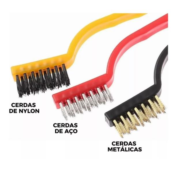 Imagem de Kit 3 Escovas Limpeza Aço Latão Náilon Grelha Cantinho