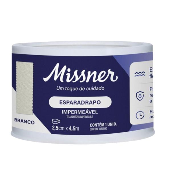 Imagem de Kit 3 Esparadrapo Impermeável Branco 2,5cm X 4,5m - Missner