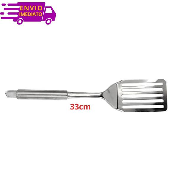 Imagem de Kit 3 Espátulas Vazada 100% Inox Para Hambúrguer Lanches Grelhados Chapa