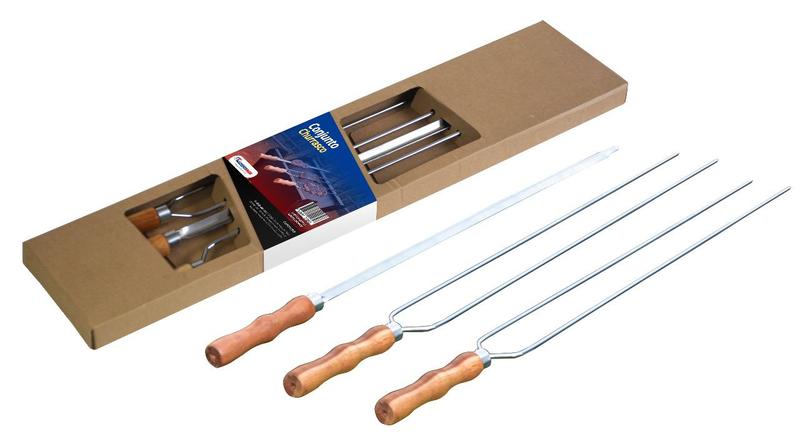 Imagem de Kit 3 Espetos 85cm Inox Com Cabo de Madeira Churrasco