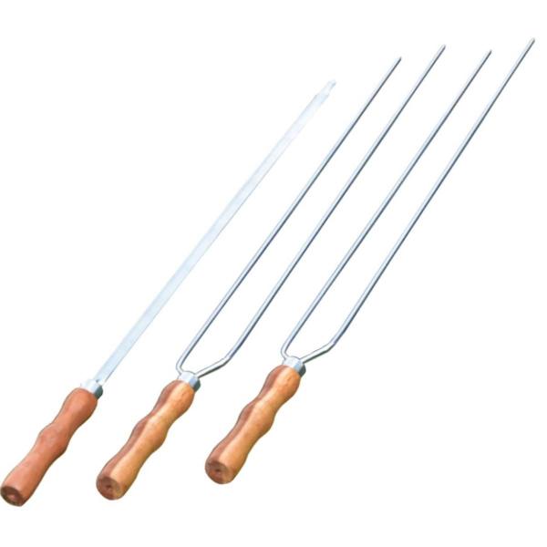 Imagem de Kit 3 Espetos 85Cm Lâmina Inox Com Cabo Madeira Churrasco