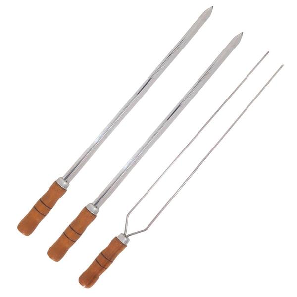 Imagem de Kit 3 Espetos De Inox 70cm Com Cabo Madeira - Espada E Duplo