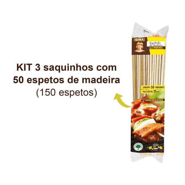 Imagem de Kit 3 Espetos de Madeira Gina 25cm para Churrasco Doces 50un