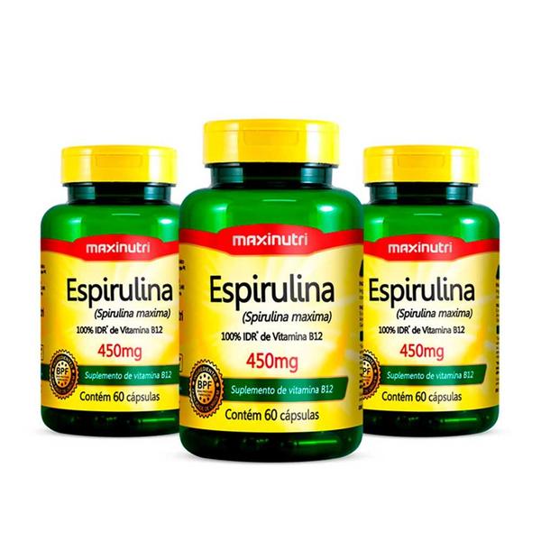 Imagem de Kit 3 Espirulina 450mg com 60 Cápsulas Maxinutri