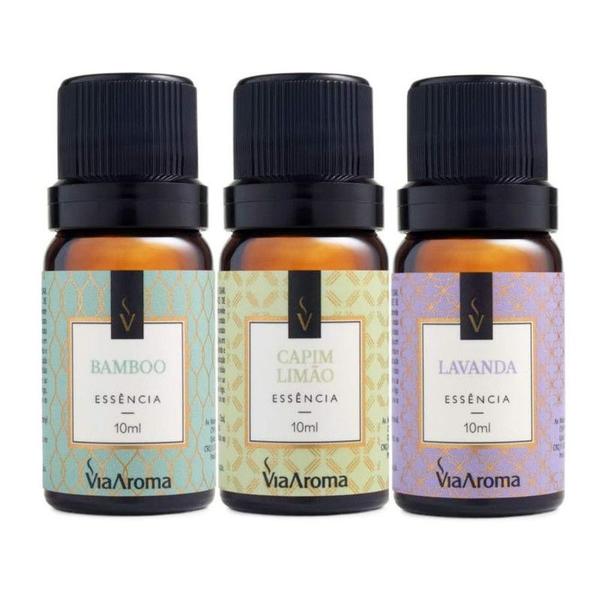 Imagem de Kit 3 Essências Via Aroma 10ml (Bamboo, Capim Limão e Lavanda)