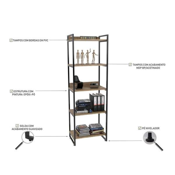 Imagem de Kit 3 Estantes Estilo Industrial 60cm 5 Prateleiras Carvalho