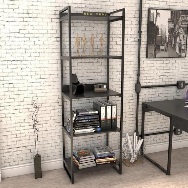 Imagem de Kit 3 Estantes Estilo Industrial 60cm Preto Onix Mpozenato