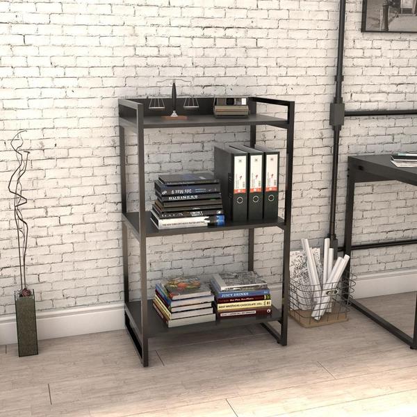 Imagem de Kit 3 Estantes Livreiro Prisma Estilo Industrial 60cm 3 Prateleiras Preto Onix - Mpozenato