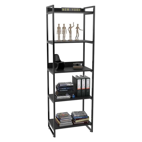 Imagem de Kit 3 Estantes Livreiro Prisma Estilo Industrial 60cm 5 Prateleiras C08 Preto Onix - Mpozenato