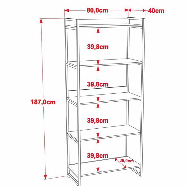 Imagem de Kit 3 Estantes Livreiro Prisma Estilo Industrial 80cm 5 Prateleiras Preto Onix - Mpozenato