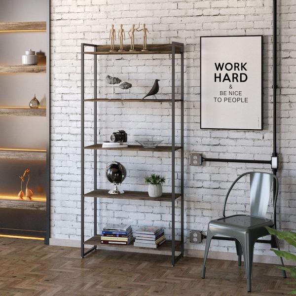 Imagem de Kit 3 Estantes Multiuso Industrial 5 Prateleiras Areta 186x80cm C01 Carvalho Dark - Lyam Decor