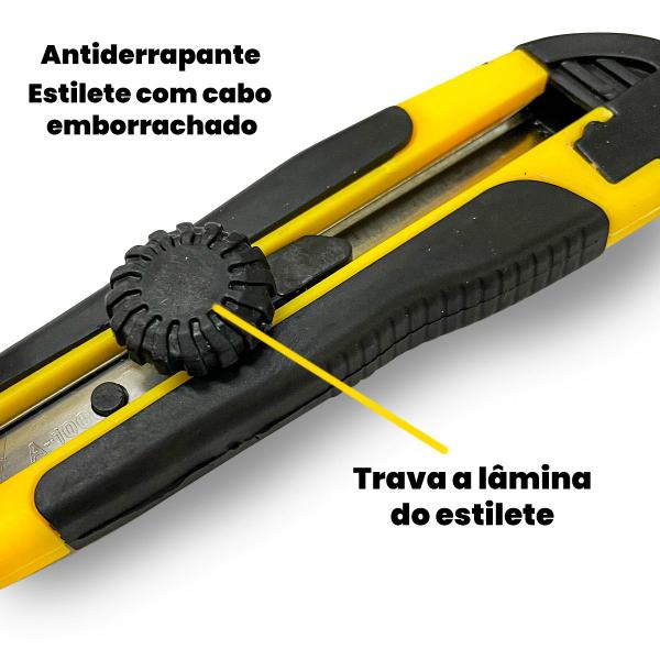 Imagem de Kit 3 Estilete Profissional 18mm Cabo Emborrachado Com Trava Giratória + 15 Lâmina de Reposição