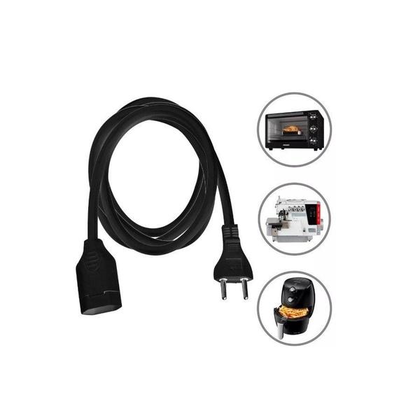 Imagem de Kit 3 Extensão Elétrica Prolongador Preto Extensor de Cabo 2 Metros Bivolt 110v e 220v