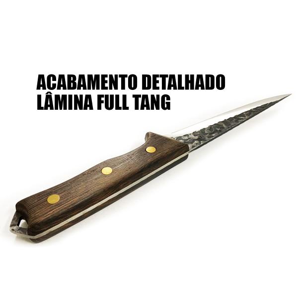 Imagem de Kit 3 Facas Rústica Cabo madeira Churrasco Tábua Luxo Artesanal Inox Desossa Picanheira Presente Pai Amigo Marido