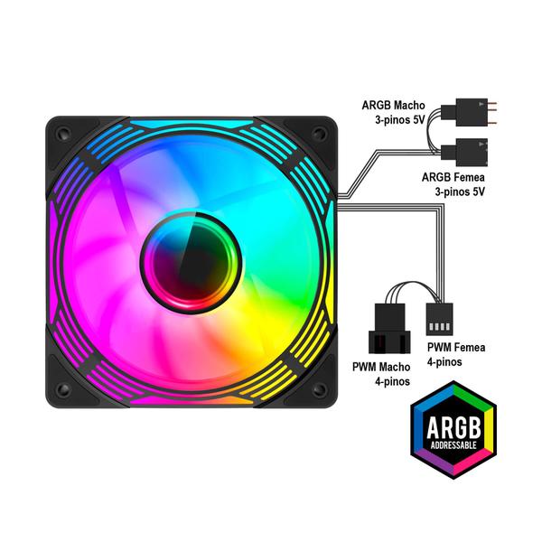 Imagem de Kit 3 Fan Argb Aurora + Controladora Gamemax Rmt-fn12a-c8i-b