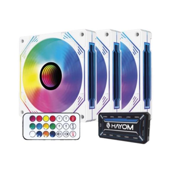 Imagem de Kit 3 Fan Hayom RGB 120mm C/ Controladora Branco  FC1309