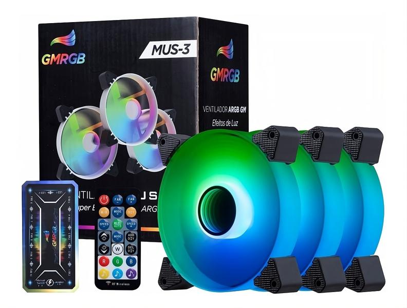 Imagem de Kit 3 Fans Cooler Led Ring Rgb 120mm Ventoinha Gabinete Pc Gamer GMRGB