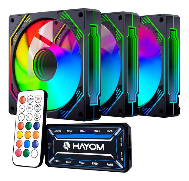 Imagem de Kit 3 Fans Coolers Rgb 120mm Preto Com Cotroladora Fc1308