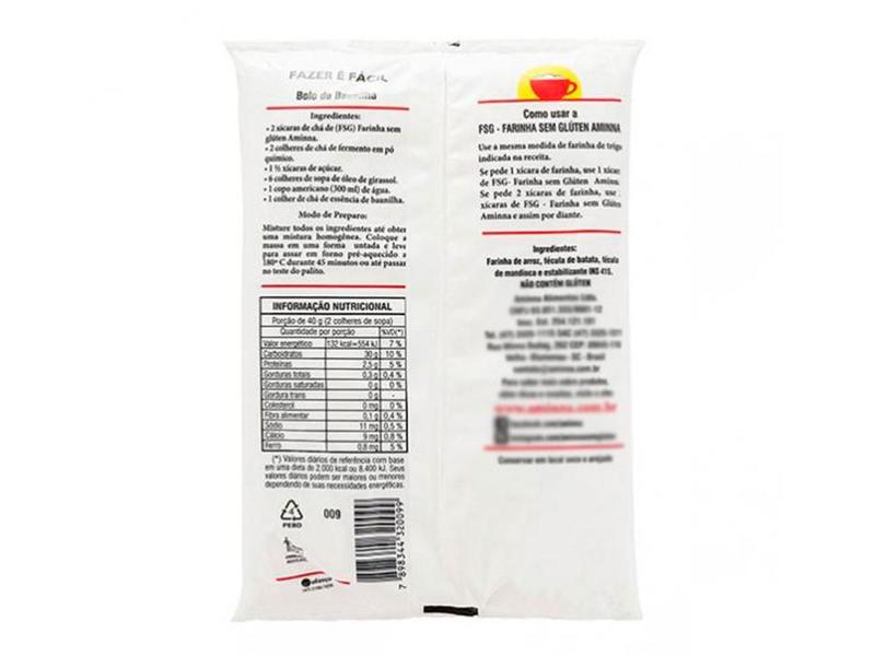 Kit 3 Farinha Fsg Sem Glúten Massas E Bolos 500G Aminna Imagem de Kit 3 Farinha Fsg Sem Glúten Massas E Bolos 500G Aminna