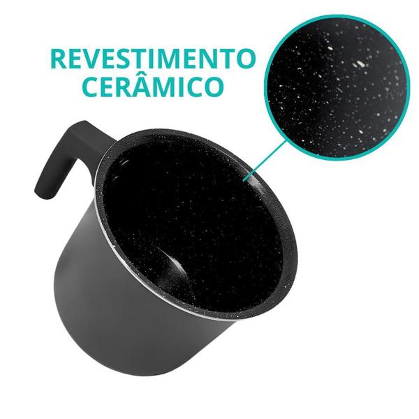 Imagem de Kit 3 Fervedor Leiteira Cerâmica Antiaderente Preto 14cm