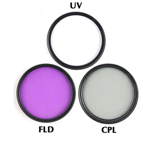 Imagem de Kit 3 Filtros Espelho Polarizadores UV, CPL e FLD para Lentes de 58mm Câmeras DSLR