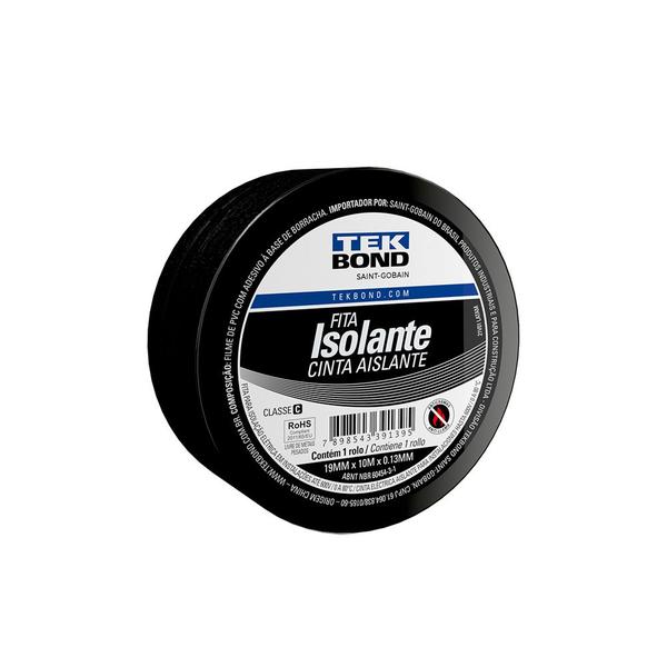 Imagem de Kit 3 Fita Isolante Uso Geral Antichamas 19mm x 10m Tekbond