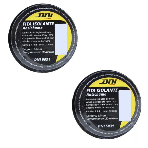 Imagem de Kit 3 Fitas Isolante Pvc DNI Preta Antichama Uso Geral 18mm x 20 Metros