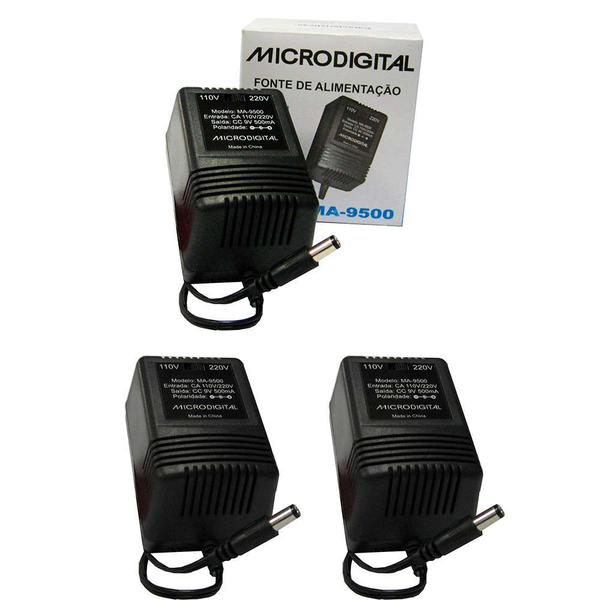 Imagem de Kit 3 Fontes para Pedaleira Bivolt 9VDC 0,5A MA 9500