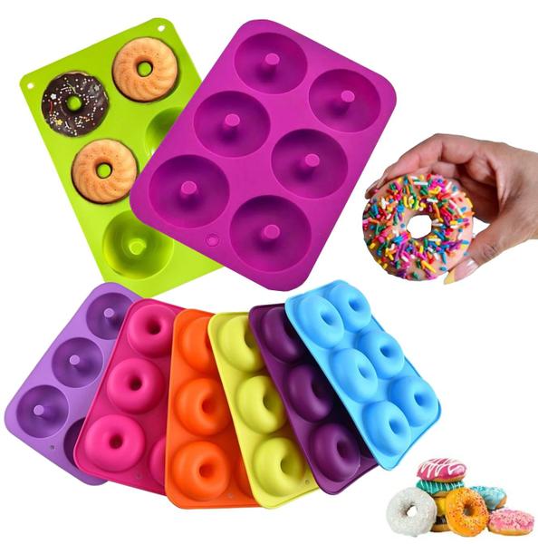 Imagem de Kit 3 Forma de Donuts e Rosquinhas Doces Silicone Antiaderente para Cozinha Multiuso Colorida