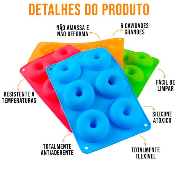 Imagem de Kit 3 Forma De Donuts Rosquinhas Doces Silicone Antiaderente