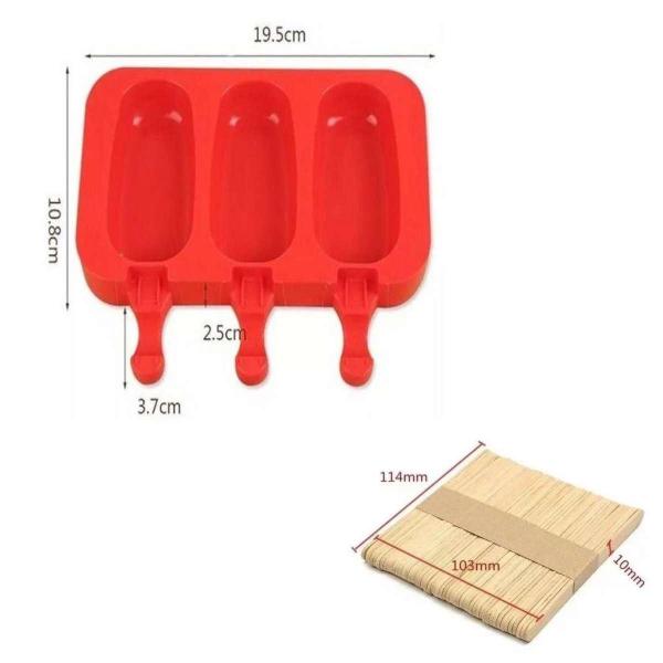 Imagem de Kit 3 Formas 9 Sorvetes Picolé Silicone 50 Palitos E Tampa